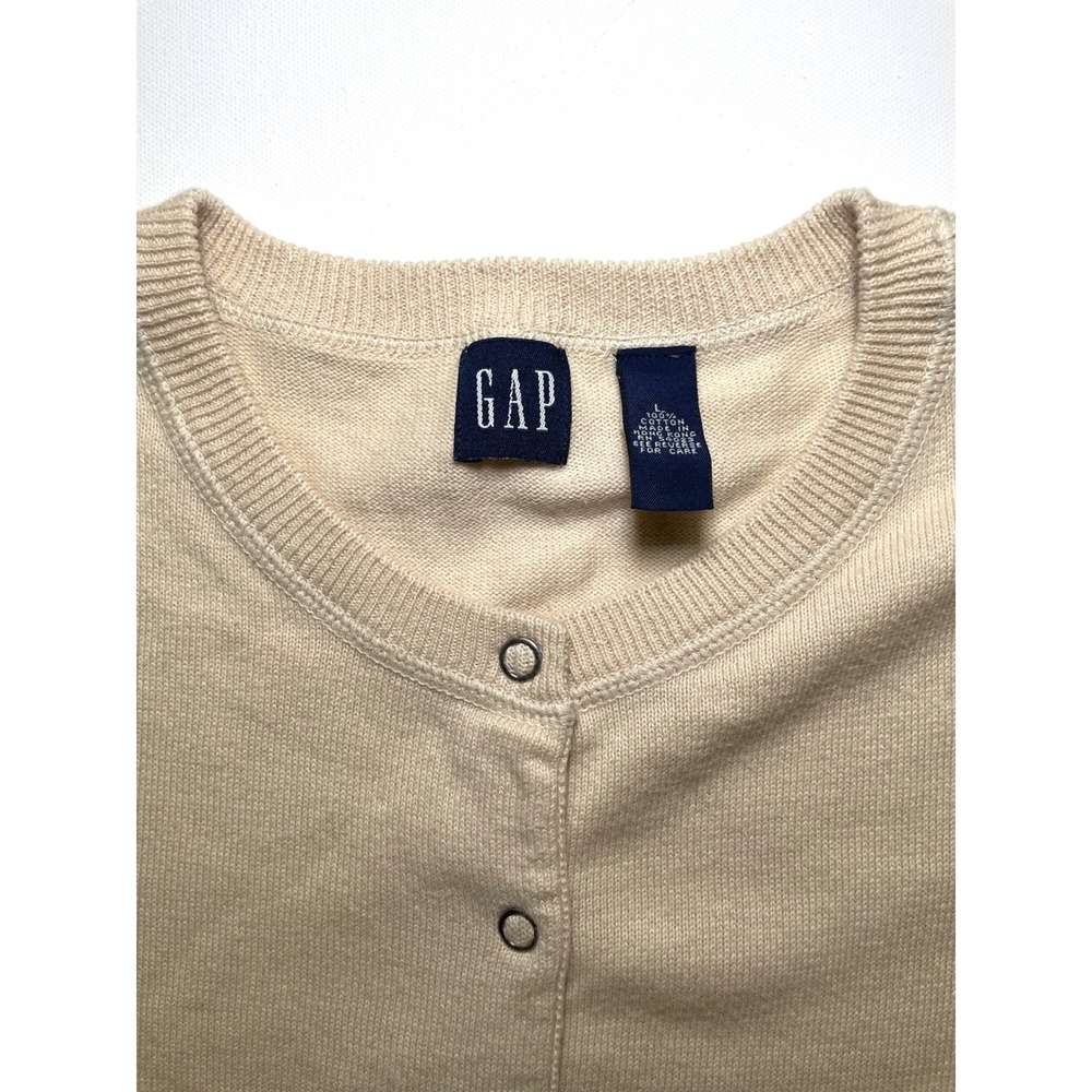 GAP Womens Cream Cotton Knit Snap Front 3/4 Sleeve Cardigan Sweater Large